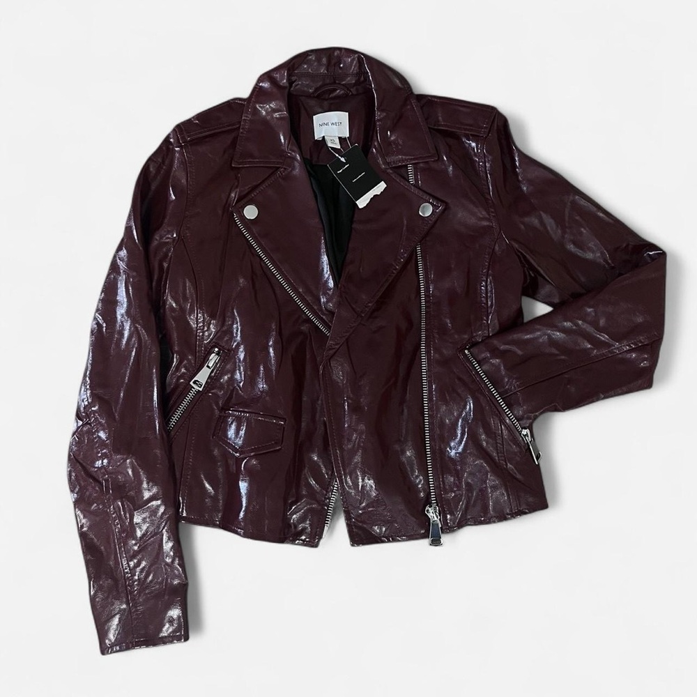 Nine West Brown Leather Jacket Asymmetrical Zipper